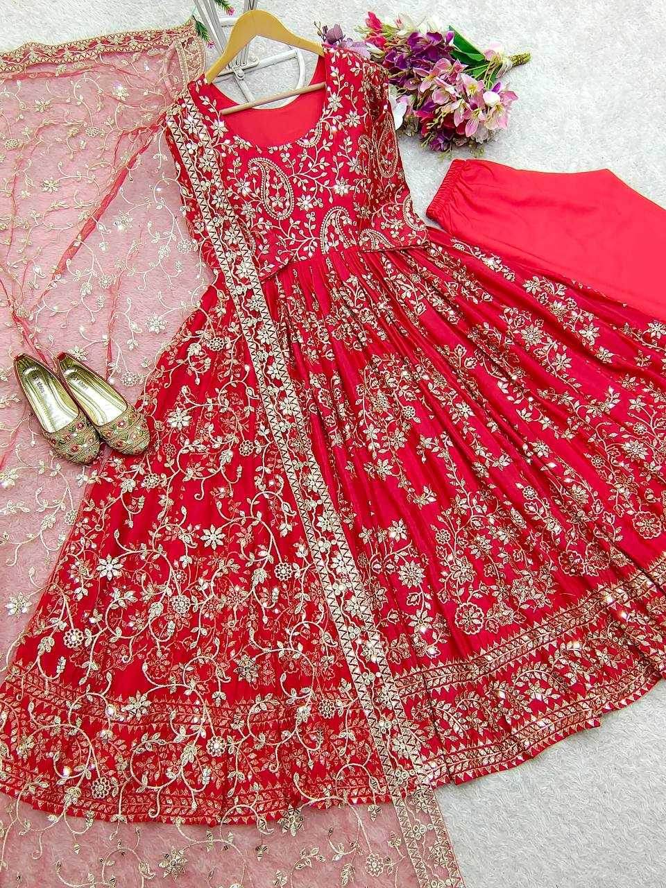 Chinon Silk Embroidery Designer Gown - MYLUXURY LANE ENTERPRISE